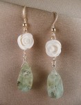 Aquamarine drops, white roses, sterling earwires