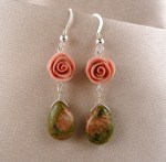 Coral-colored rose matches unakite teardrop